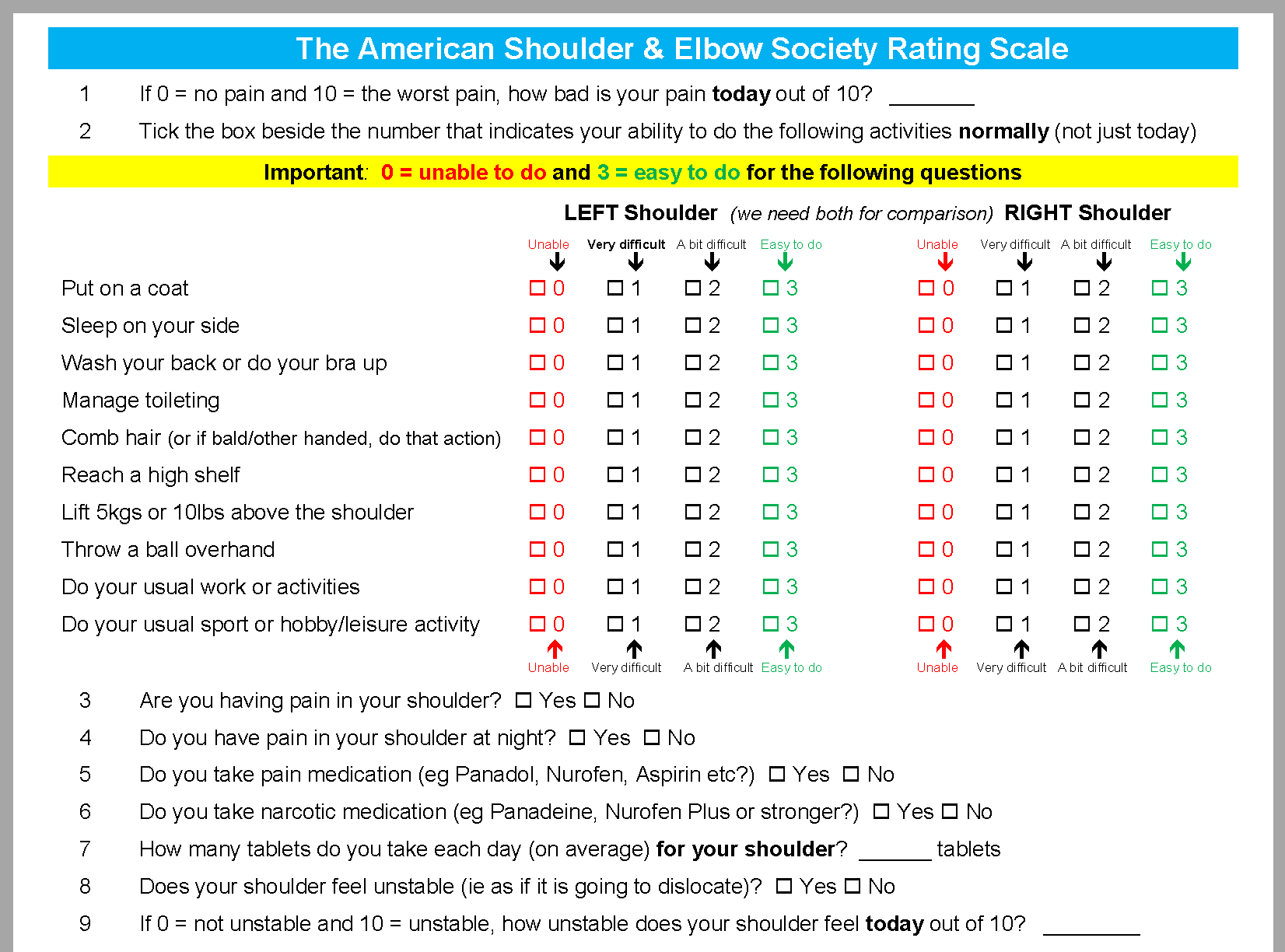 The American Shoulder & Elbow Society Rating Scale (Shoulder)