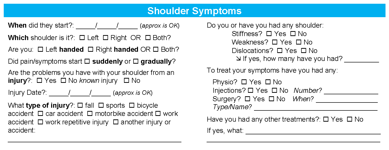 Shoulder Symptoms Questionnaire - Sydney Shoulder Specialist Surgeons